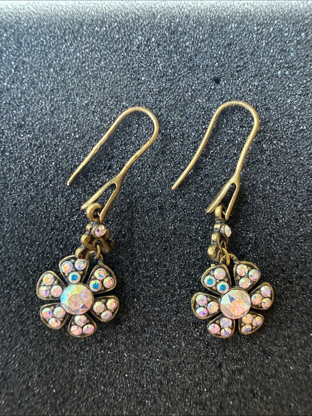 Aurora Crystal Flower Dangle Earrings - Gold Tone